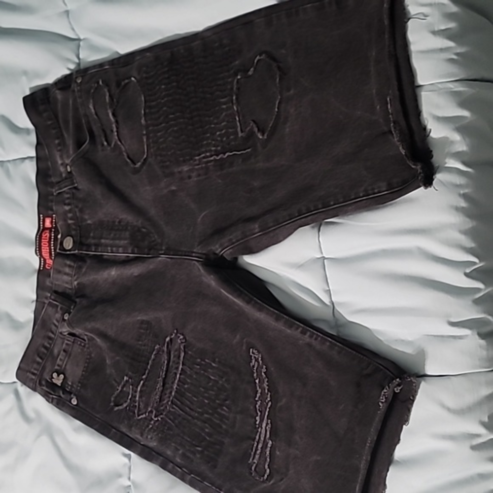 GRINDHOUSE Distressed Black Denim Cutt-off‎ Shorts Men's 38 Excellent Condition